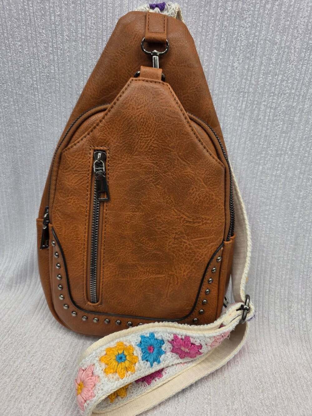 Sam & Hadley Brown Sling Bag With Floral Strap